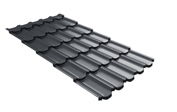 Металлочерепица квинта плюс с 3D резом 0,5 Satin RAL 7024 мокрый асфальт купить в Кировске